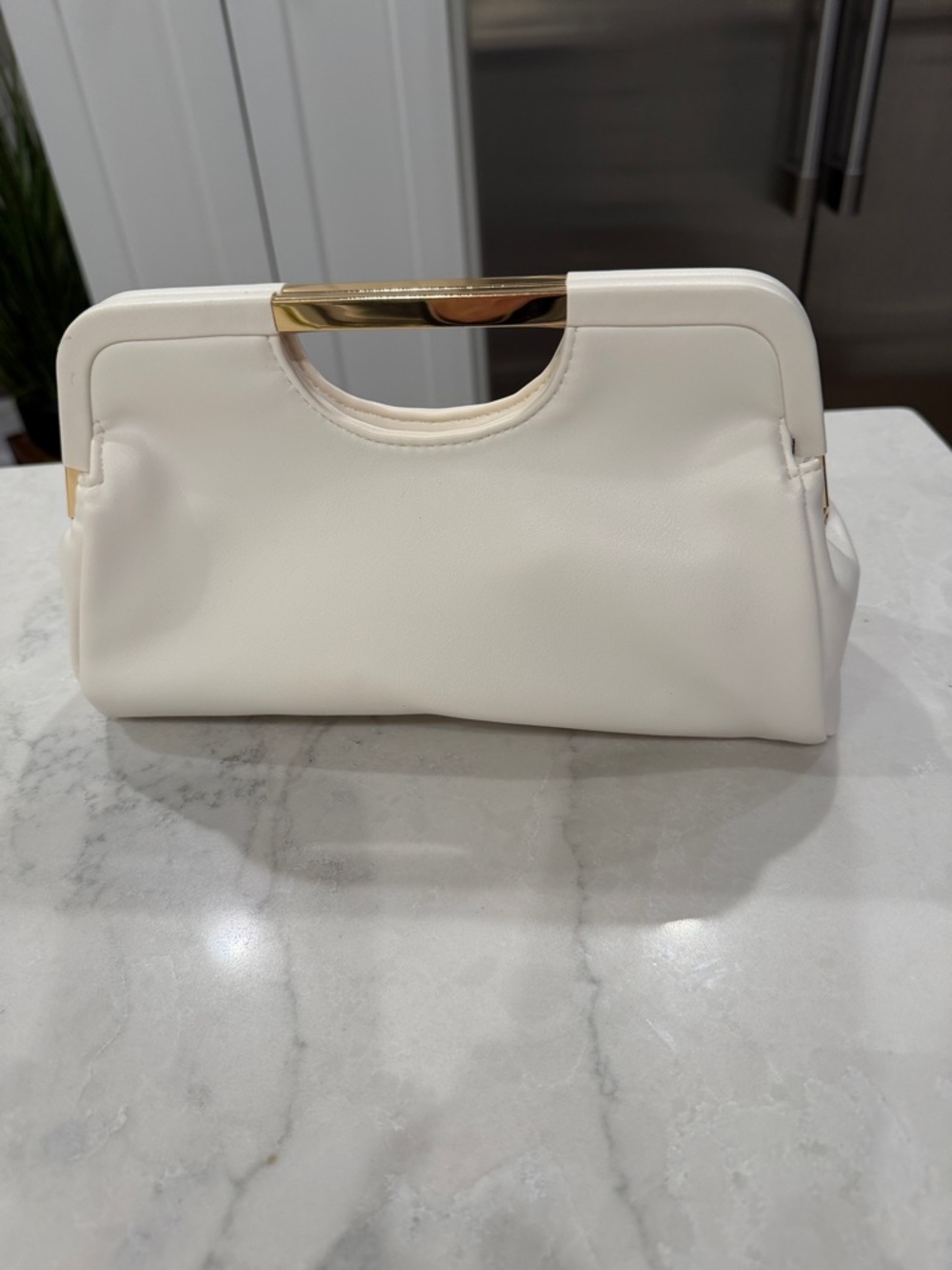 a new day White Clutch with Gold Accent Handle
